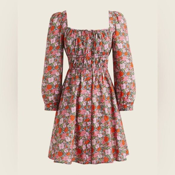 J. Crew Dress Liberty Fabric Floral Long-Sleeve Cotton Smocked Meadow Size 20 - Picture 1 of 9